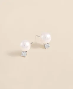 14k White Gold Pearl Stud Earrings