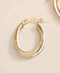 14k Yellow-White Gold Hoop Earrings