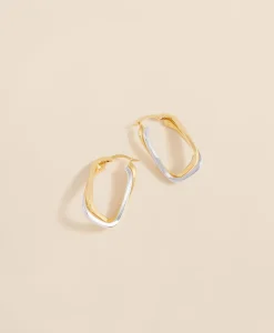 14k Yellow-White Gold Hoop Earrings