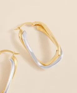 14k Yellow-White Gold Hoop Earrings