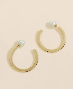 Large Hoop Earrings with Faux-Pearl Back Closure
