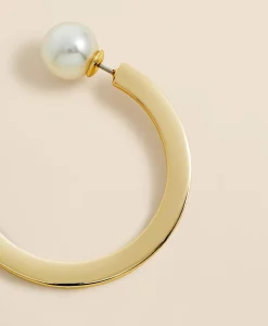 Large Hoop Earrings with Faux-Pearl Back Closure