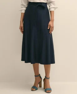 Linen-Blend Belted A-Line Skirt