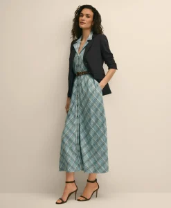 Linen Blend Plaid Belted Sleeveless Dress