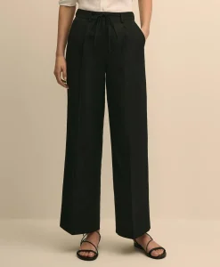 Linen-Cotton Blend Tie-Waist Wide-Leg Pants