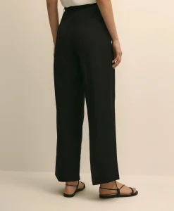 Linen-Cotton Blend Tie-Waist Wide-Leg Pants