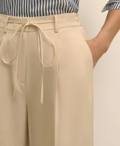 Linen-Cotton Blend Tie-Waist Wide-Leg Pants