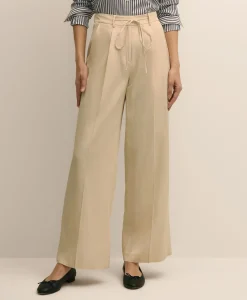 Linen-Cotton Blend Tie-Waist Wide-Leg Pants