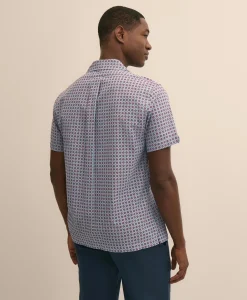 Linen-Cotton Camp Collar, Foulard Short-Sleeve Shirt