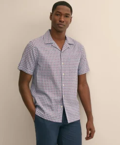 Linen-Cotton Camp Collar, Foulard Short-Sleeve Shirt