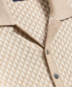 Linen-Cotton Jacquard Johnny Collar Cardigan