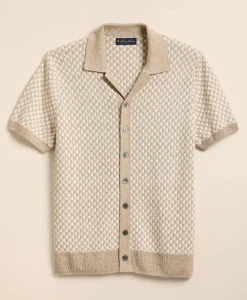 Linen-Cotton Jacquard Johnny Collar Cardigan