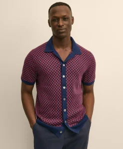 Linen-Cotton Jacquard Johnny Collar Cardigan