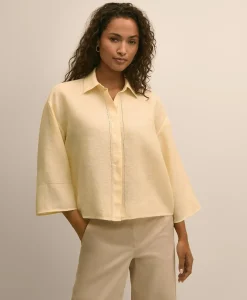 Linen Relaxed Bell-Sleeve Cropped Shirt