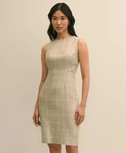 Linen-Wool Windowpane Sheath Dress