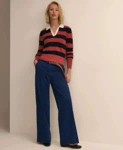 Merino Wool Striped Johnny Collar Sweater