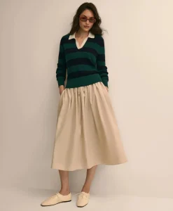 Merino Wool Striped Johnny Collar Sweater