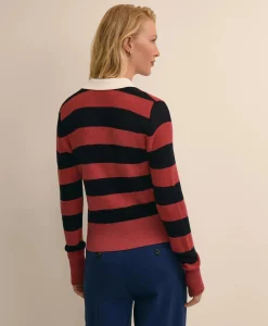 Merino Wool Striped Johnny Collar Sweater