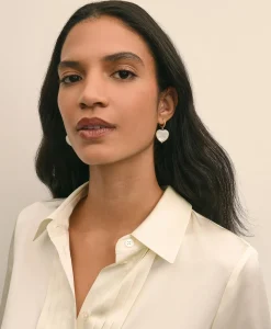 Mother-of-Pearl Gold-Toned Heart Hoop Earrings