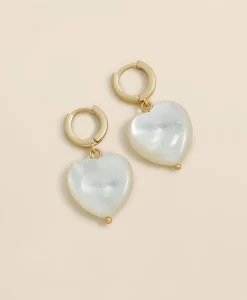 Mother-of-Pearl Gold-Toned Heart Hoop Earrings