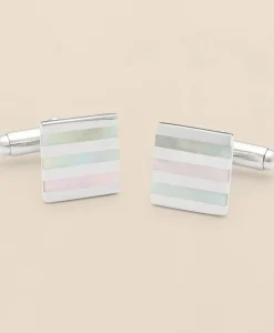 Mother-of-Pearl & Sterling Silver Rhodium-Plated Stripe Cufflinks