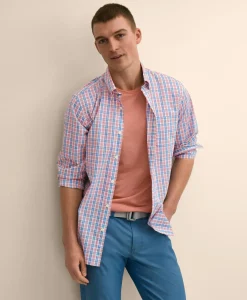 Performance Series Stretch Polo Button-Down Collar, Check Sport Shirt