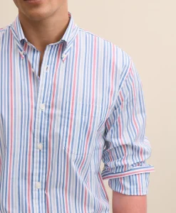 Performance Series Stretch Polo Button-Down Collar, Multi-Stripe Sport Shirt