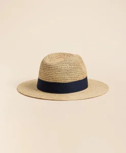 Raffia-Grosgrain Fedora Hat