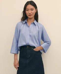Relaxed Cotton Dobby Shirt With Wide Sleeves
