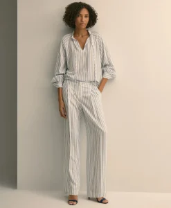 Relaxed Tie-Neck Stripe Peasant Blouse