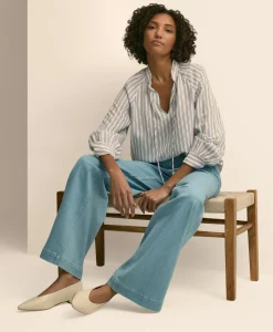 Relaxed Tie-Neck Stripe Peasant Blouse