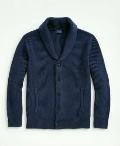 Ribbed Cotton Shawl Collar Cardigan