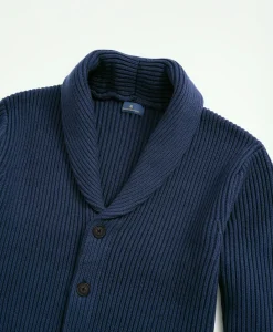 Ribbed Cotton Shawl Collar Cardigan
