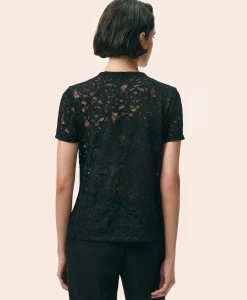 Semi-Sheer Short-Sleeve Top in Floral Lace