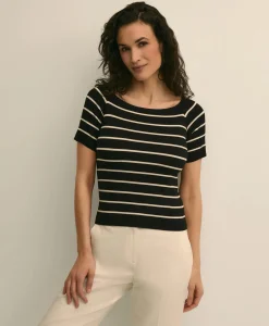 Silk Blend Ballet Neck Stripe Sweater