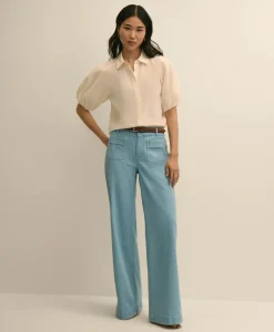 Silk-Cotton Elbow-Bubble-Sleeve Shirt