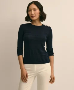 Silk-Viscose Shadow Stripe Heart-Button Sweater