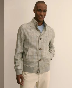 Silk-Wool Glen Plaid Bomber Jacket