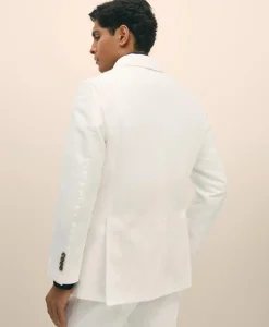 Slim Fit Cotton-Linen Herringbone Double-Breasted Suit Jacket