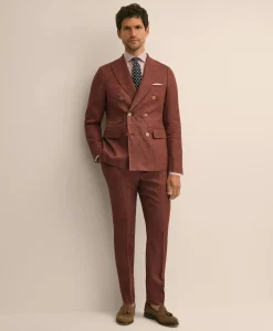 Slim Fit Linen Double-Breasted Suit Jacket