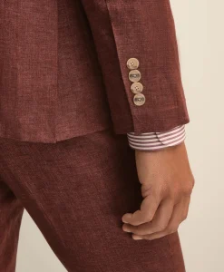 Slim Fit Linen Double-Breasted Suit Jacket