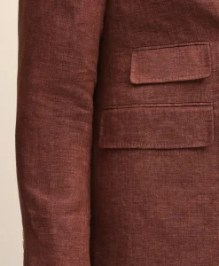 Slim Fit Linen Double-Breasted Suit Jacket