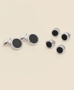 Sterling Silver Onyx Rhodium-Plated Cufflinks