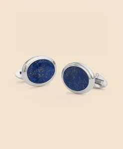 Sterling Silver Oval Rhodium-Plated Cufflinks