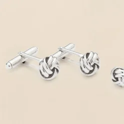 Sterling Silver Rhodium-Plated Knot Cufflinks
