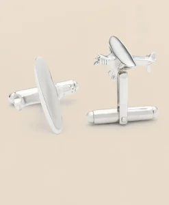 Sterling Silver Rhodium-PlatedAirplane Cufflinks