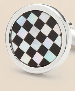 Sterling Silver Rhodium-Plated Checkerboard Cufflinks
