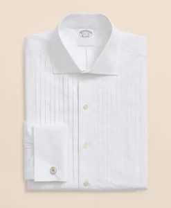 Stretch Cotton Broadcloth English Collar, 10-Pleat Tuxedo Shirt
