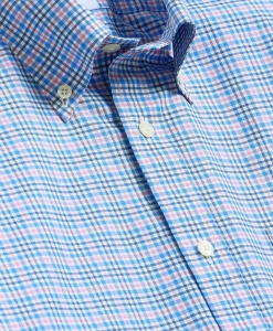 Stretch Cotton Non-Iron Broadcloth Polo Button-Down Collar, Multi-Check Sport Shirt