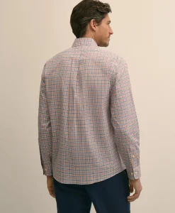 Stretch Cotton Non-Iron Broadcloth Polo Button-Down Collar, Check Sport Shirt